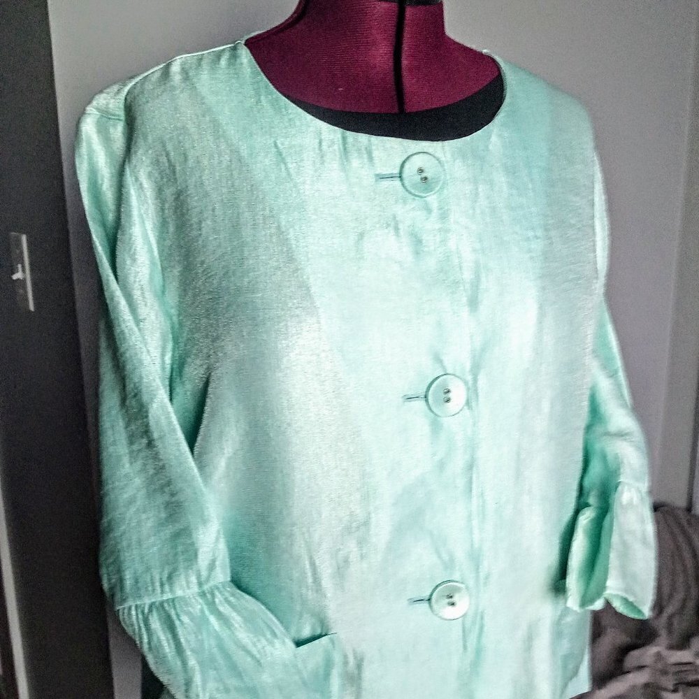 Ruby Rd. Mint Green Iridescent Flared Sleeve Jacket